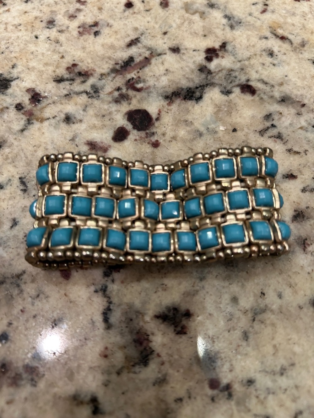 Turquoise Tile Stretch Bracelet - Gold Tone